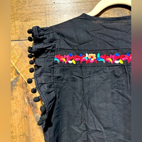 NWOT Black Multi-Color Embroidered Pom Sleeve Dress Sz M - Picture 7 of 16